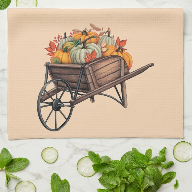 Linge De Cuisine Flèche à roues automnale avec Citrouilles (Plié)