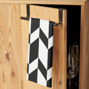 Linge De Cuisine Flèche Chevron Gras Deux Tons Bleu Noir & Blanc