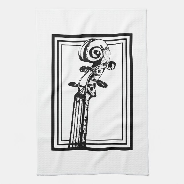 Linge De Cuisine Flèche violon noir et blanc avec traits noirs (Vertical)