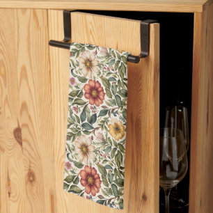 Linge De Cuisine Fleur botanique orange doré et brûlé