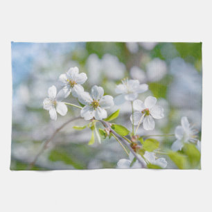 Linge De Cuisine Fleur cerise blanche