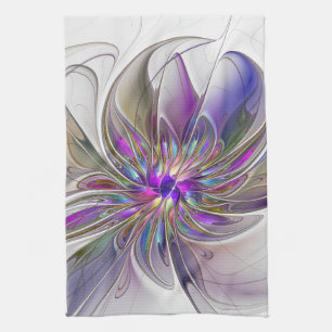 Linge De Cuisine Fleur d'art fractal abstrait énergique et coloré