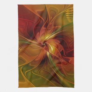 Linge De Cuisine Fleur d'art fractal abstrait rouge orange marron v