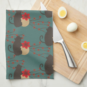 Linge De Cuisine Fleur de cerisier asiatique Sakura motif singe mod