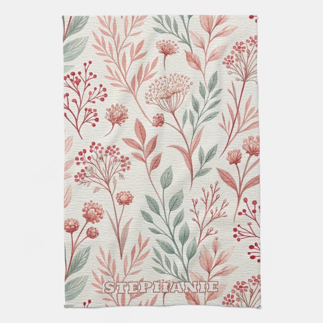 Linge De Cuisine Fleur de cerisier rose, Floral et Motif Feuille (Vertical)