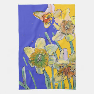 Linge De Cuisine Fleur de jonquille Florale Ressort Aquarelle Marin