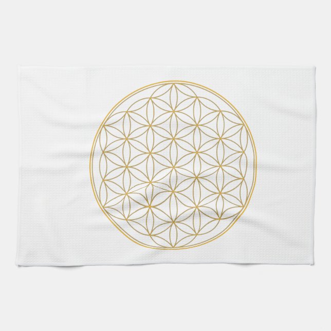 Linge De Cuisine Fleur de ligne d'or de la vie (Horizontal)