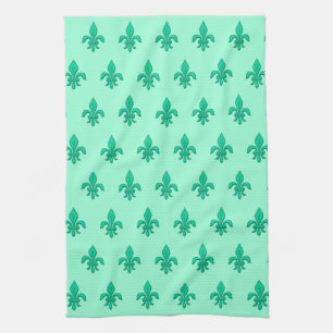 Linge De Cuisine Fleur de Lis en Aqua Turquoise et Lumière