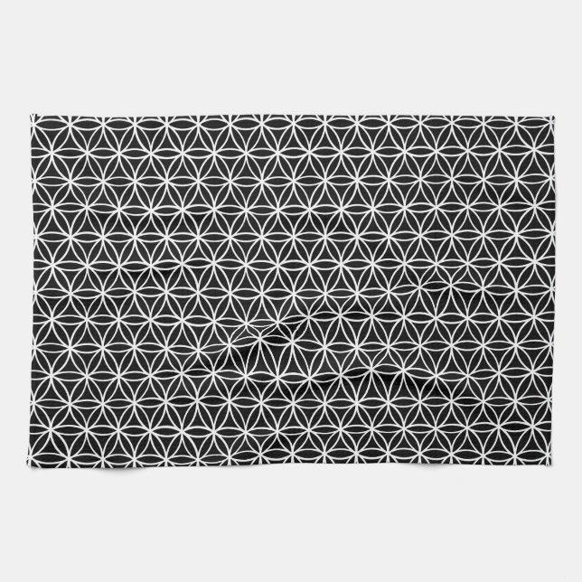 Linge De Cuisine Fleur de motif de la vie : Noir et blanc (Horizontal)