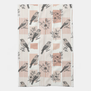 Linge De Cuisine Fleur de oiseau vintage Toile Rayure (11)