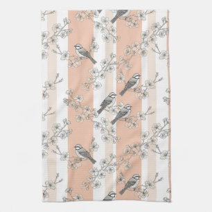Linge De Cuisine Fleur de oiseau vintage Toile Rayure (4)