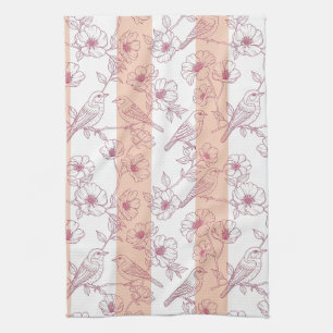 Linge De Cuisine Fleur de oiseau vintage Toile Rayure (8)