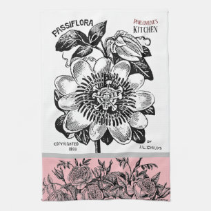Linge De Cuisine Fleur de passion antique - Votre choix de texte ro