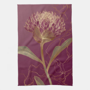 Linge De Cuisine Fleur de Protéa dorée Bourgogne Dessin botanique