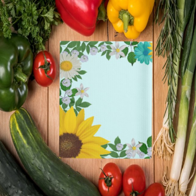 Linge De Cuisine Fleur de tournesol rustique Faisée Turquoise (Créateur téléchargé)