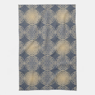 Linge De Cuisine Fleur de vie - motif de timbre - sable bleu