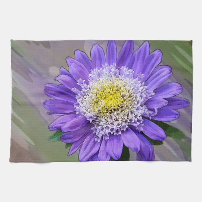 Linge De Cuisine fleur de violet bleu (Horizontal)