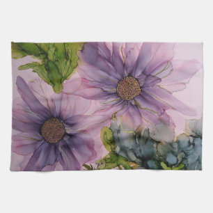 Linge De Cuisine fleur d'encre d'alcool rose et violet