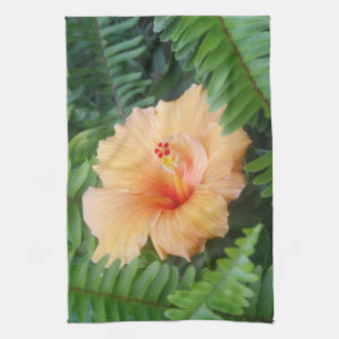 Linge De Cuisine Fleur d'Hibiscus orange avec des fougères