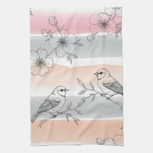Linge De Cuisine Fleur d'oiseau élégant à rayures pêche (6)