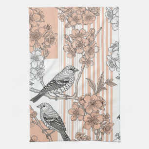Linge De Cuisine Fleur d'oiseau élégante à rayures de pêche (1)