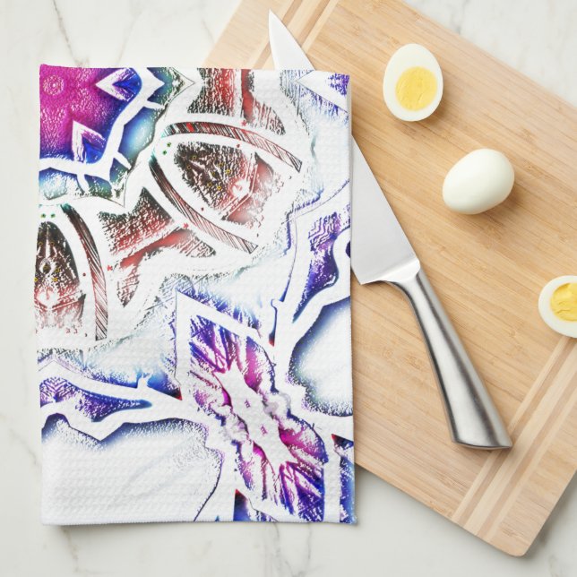 Linge De Cuisine Fleur en texture plâtre, ombre douce sur blanc (Quart Plié)