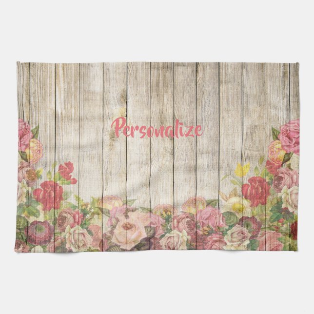Linge De Cuisine Fleur Jardin de bois clôture élégant Personnaliser (Horizontal)