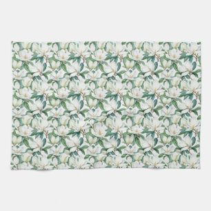 Linge De Cuisine Fleur Magnolia Blanche Sans Faille Avec Feuilles V