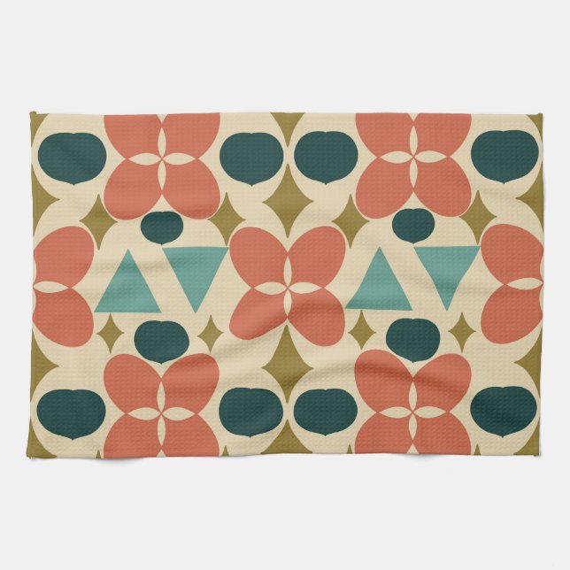 Linge De Cuisine Fleur moderne du milieu du siècle Diamant Jaune (Horizontal)