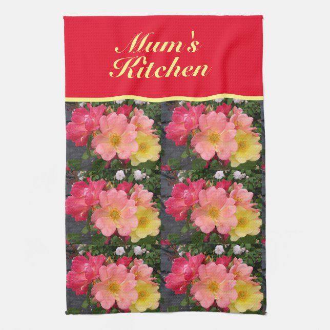 Linge De Cuisine Fleur Rose de Roses Jaunes Rouges (Vertical)