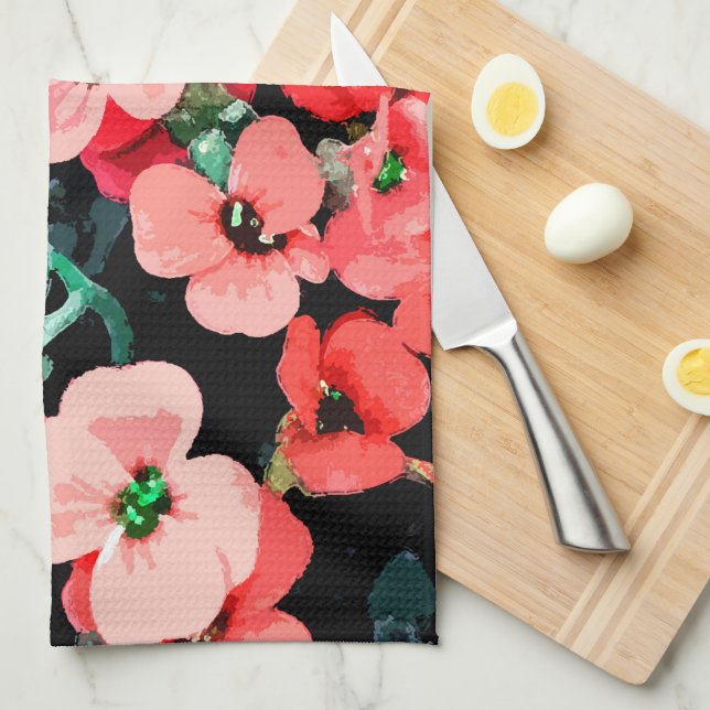 Linge De Cuisine Fleur rouge aquarelle (Quart Plié)