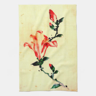 Linge De Cuisine Fleur rouge avec les bourgeons 1840