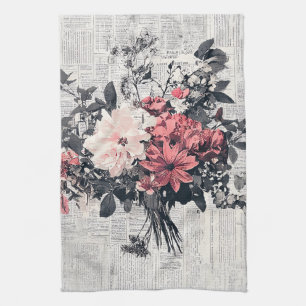Linge De Cuisine Fleur rustique et calligraphie - Papier Brown viei
