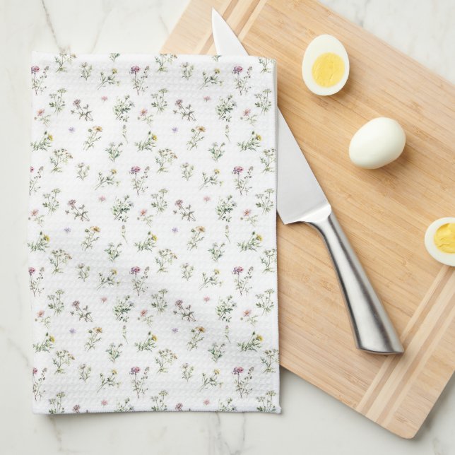 Linge De Cuisine Fleur sauvage de prairie motif délicat (Quart Plié)