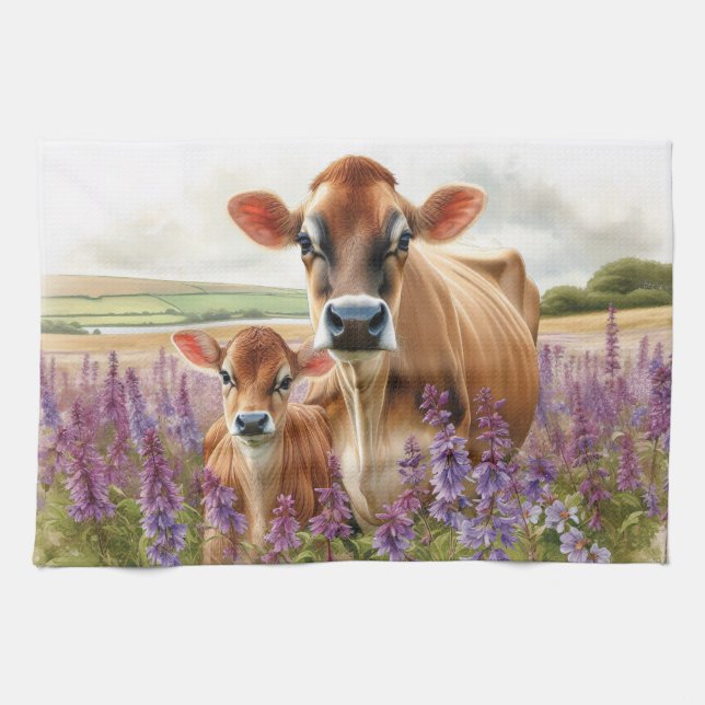 Linge De Cuisine Fleur sauvage Jersey Cow et Calf (Horizontal)