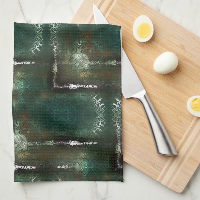 Linge De Cuisine Fleur verdâtre rouillé marqué par des tuyaux occlu (Quart Plié)