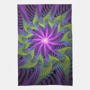 Linge De Cuisine Fleur verte violette Art abstrait fractal moderne