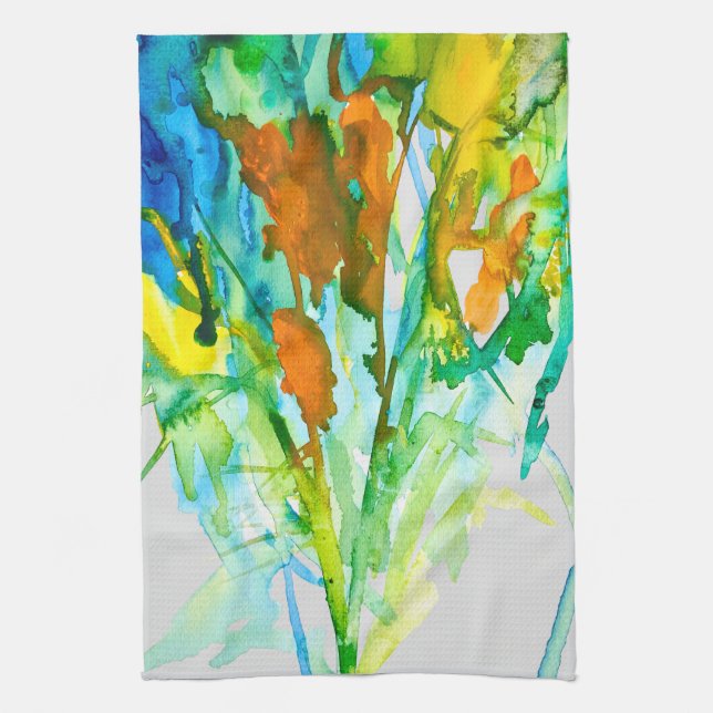 Linge De Cuisine fleurs Abstraites d'aquarelle fleurie (Vertical)