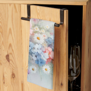 Linge De Cuisine Fleurs aquarelles florales modernes tendance et él