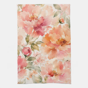 Linge De Cuisine Fleurs aquarelles romantiques chaudes d'été