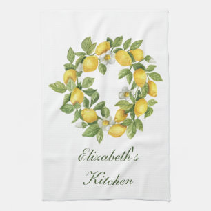 Linge De Cuisine Fleurs blanches Feuilles de couronnes de citron pe