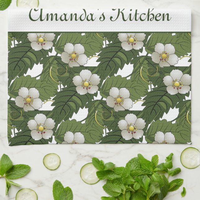 Linge De Cuisine Fleurs blanches personnalisées  (Plié)