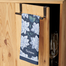 Linge De Cuisine Fleurs blanches sur fond sombre -