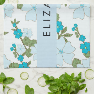 Linge De Cuisine Fleurs Bleues, Motif De Fleurs, Votre Nom
