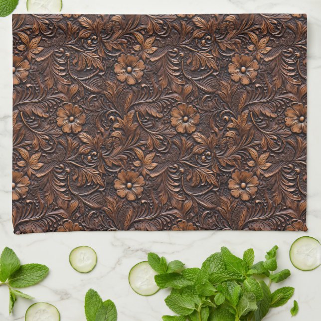 Linge De Cuisine Fleurs Brown Western Cowgirl (Plié)