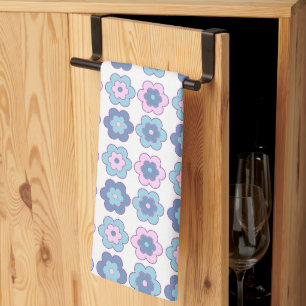 Linge De Cuisine Fleurs Bulles Rétro (rose et bleu) Motif