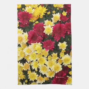 Linge De Cuisine Fleurs Chrysanthème d'automne en or rouge