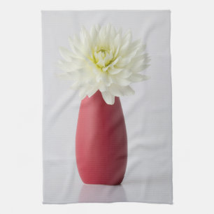 Linge De Cuisine Fleurs   Dahlia blanche dans le vase rouge
