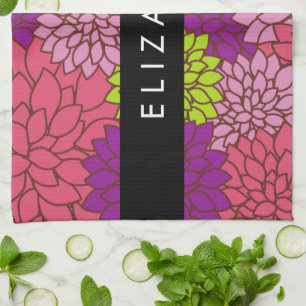 Linge De Cuisine Fleurs Dahlia, Fleurs Colorées, Votre Nom