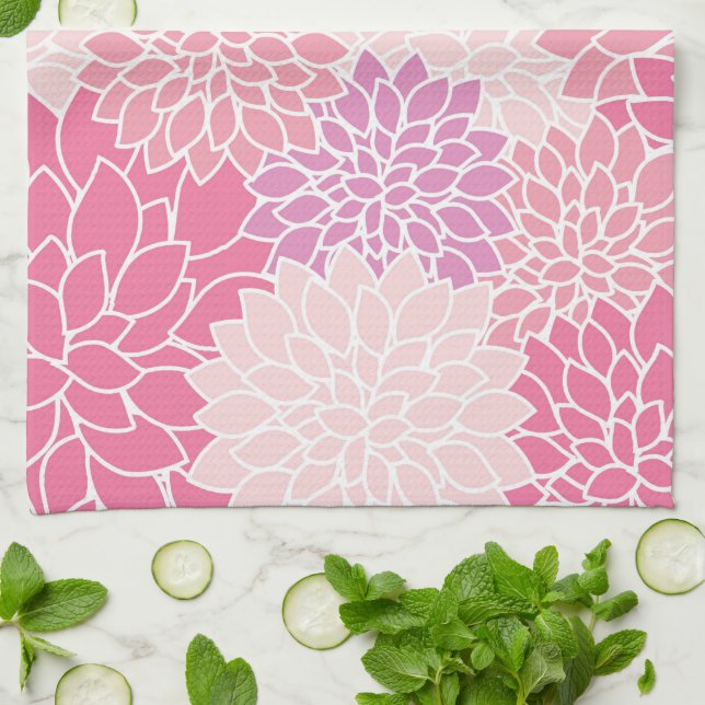Linge De Cuisine Fleurs Dahlia, Motif De Fleurs, Dahlia Rose (Plié)